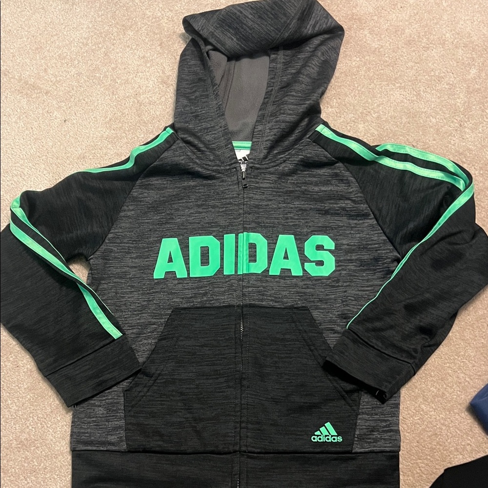 Adidas Kids Charcoal and Neon Green Hoodie